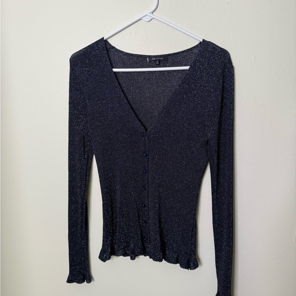 Vintage Glittery Black Button Up Knit Top